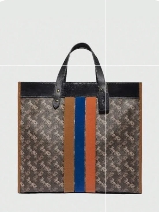 Coach Xtra Large Field Tote Monogram Tote with Blue, Orange & Mustard Stripes - Picture 12 of 12